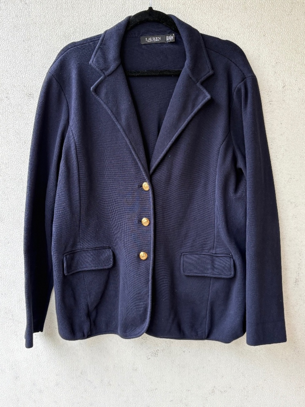 Lauren Ralph Lauren Navy Knit Sweater Blazer Gold Crest Buttons XXL